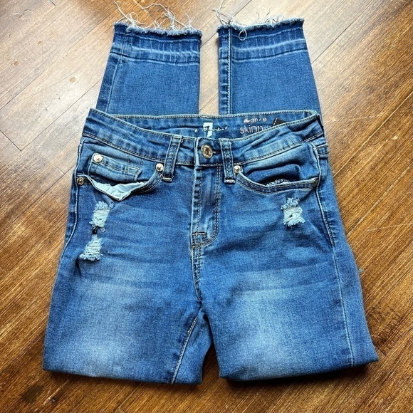 7 For All Mankind Girls Ankle Skinny Jeans Size 10 Blue Medium Wash Denim Kids - Picture 2 of 11